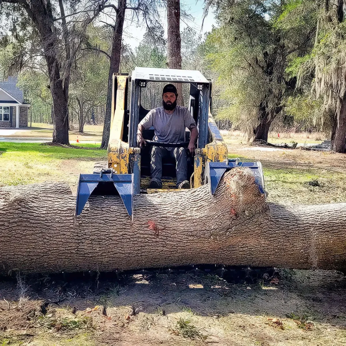 LoyalTree owner Michael Williams beside a large tree trunk felled during a removal